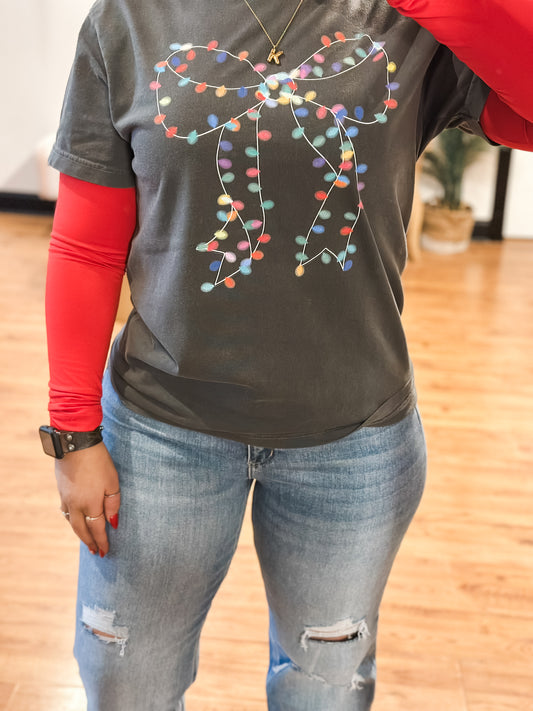 Christmas Lights Bow Tee