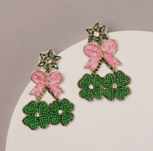 Bow Adorned Clover Earrings