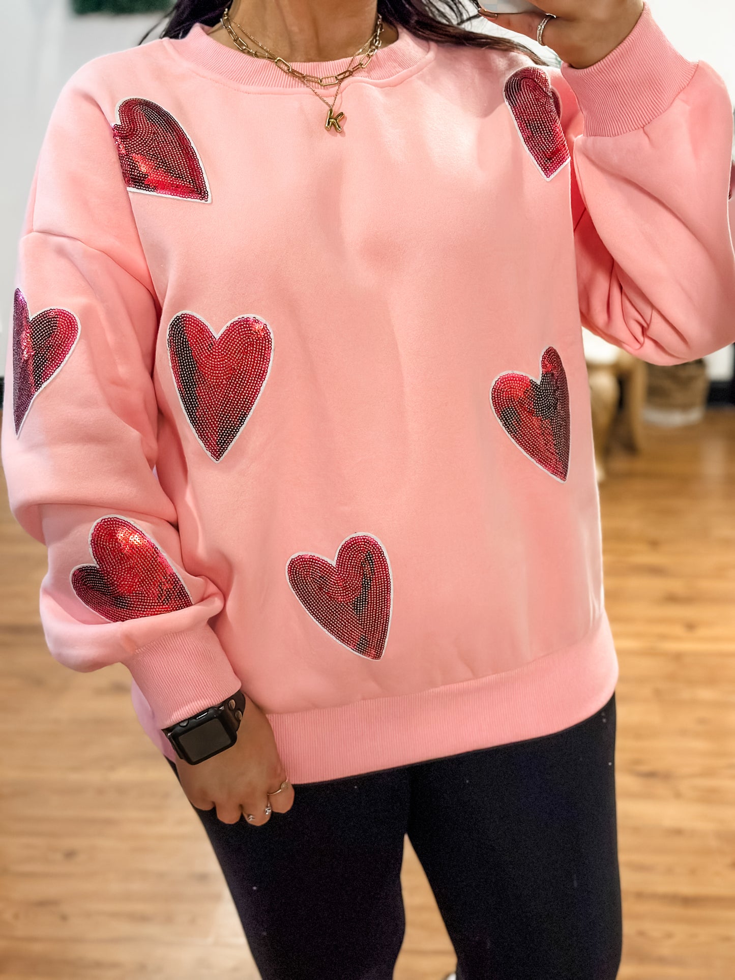 Sequin Hearts Crewneck