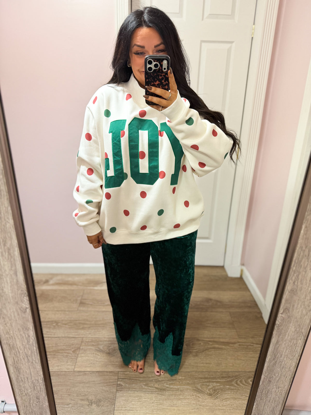 JOY Applique Patch Polka Dot Sweatshirt
