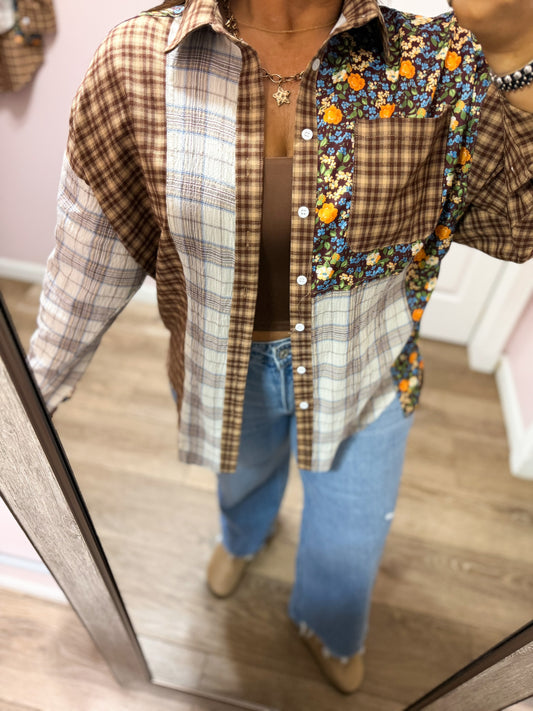 Autumn Vibe Button Down Color Block Top