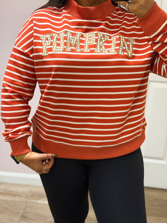 “Pumpkin” Patchwork Striped Pullover