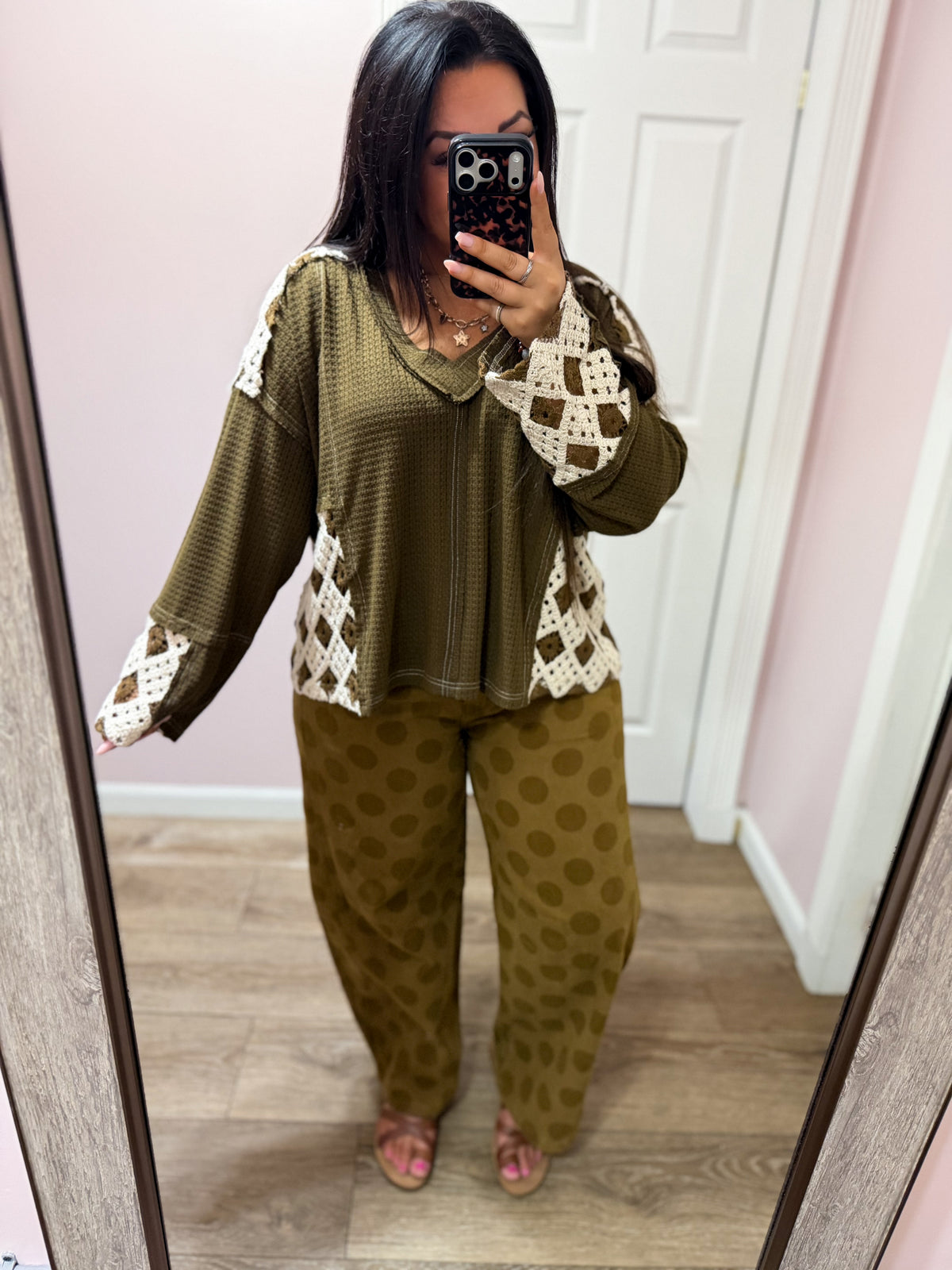 Patchwork Crochet Sleeve Waffle Knit