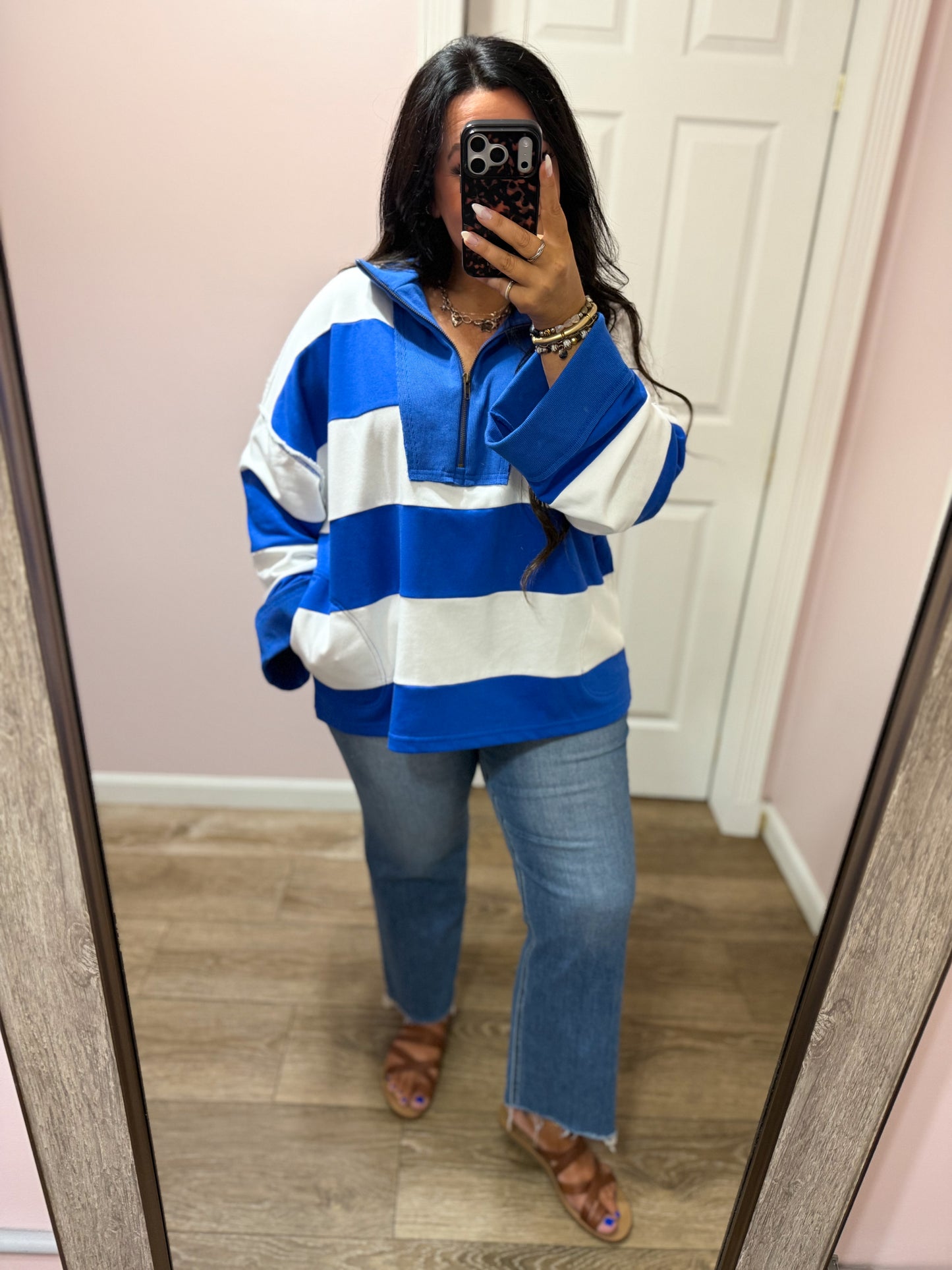 Varsity Stripe Quarter Zip Pullover