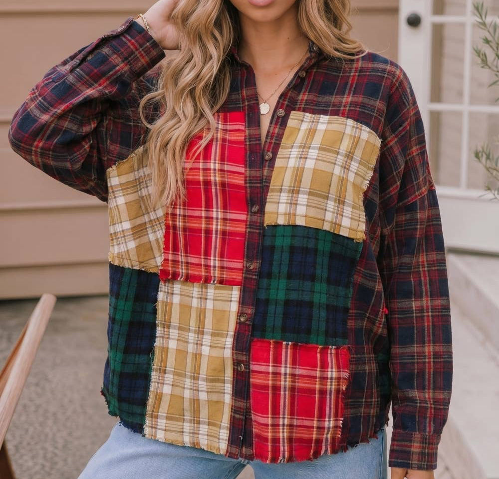 Plaid Patchwork Button Down