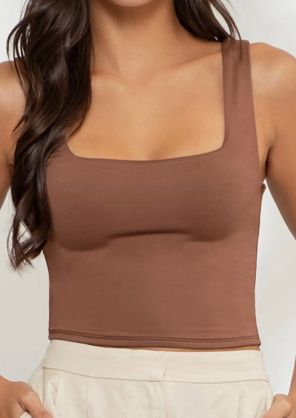 Square Neck Cropped Tank, Chocolate