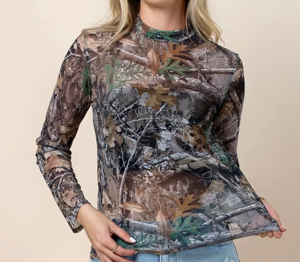 Camouflage Sheer Top