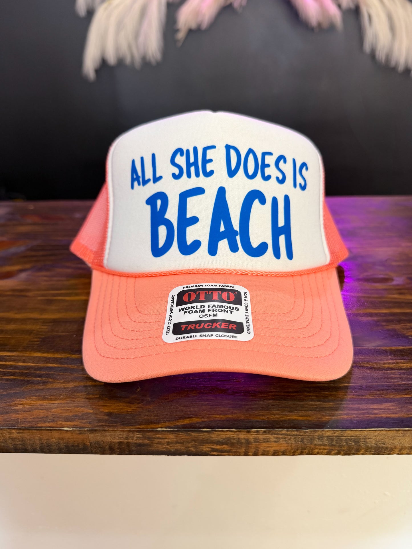 All She Does Is Beach Trucker Hat