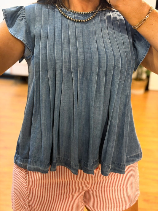 The Polished Pintuck Detail Denim Top