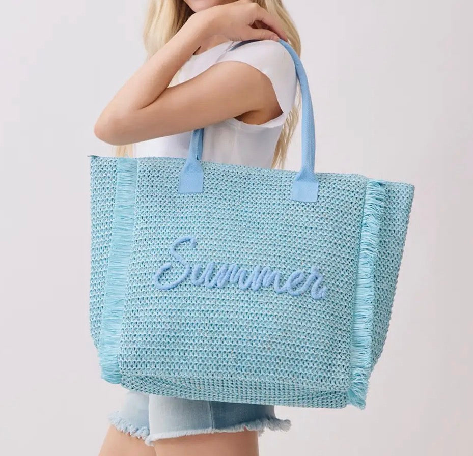“Summer” Woven Straw Fringe Tote