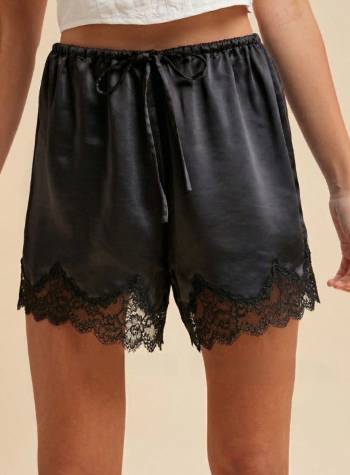 Lace Trimmed Satin Shorts