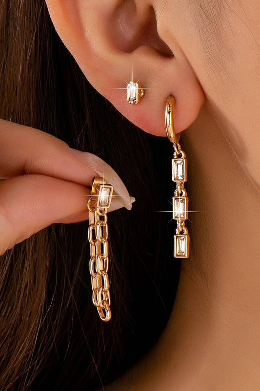 Geometric Stud & Chain Trio Earring Set
