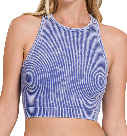 Washed Ribbed Racerback Tank, Indigo