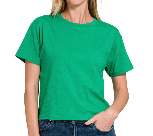 Crew Neck Cropped Tee, Green