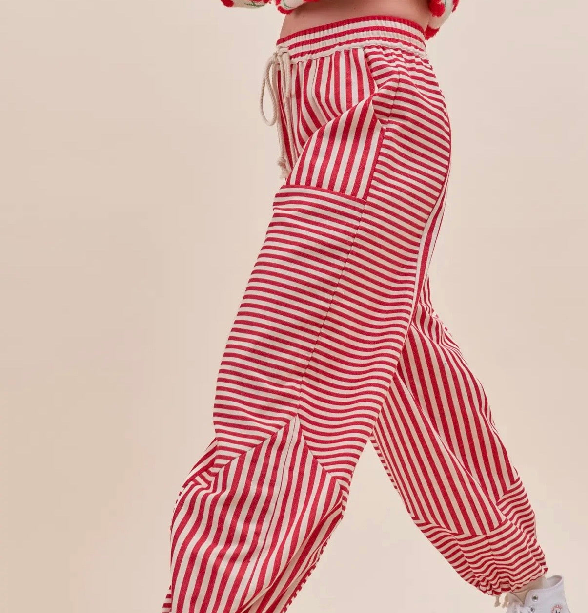 Straight Forward Mixed Stripes Pants, Red