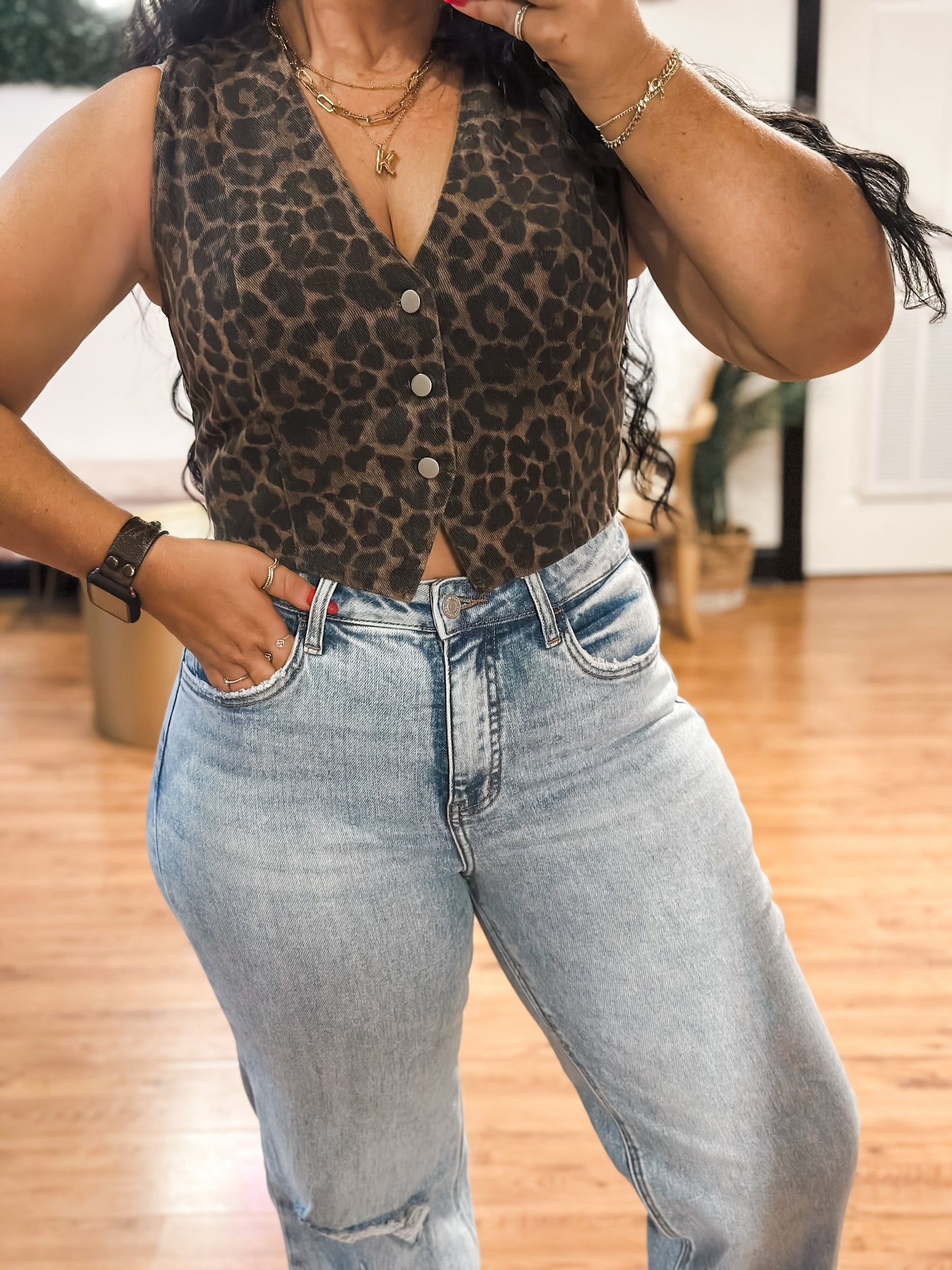 Leopard Print Denim Vest