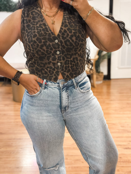 Leopard Print Denim Vest
