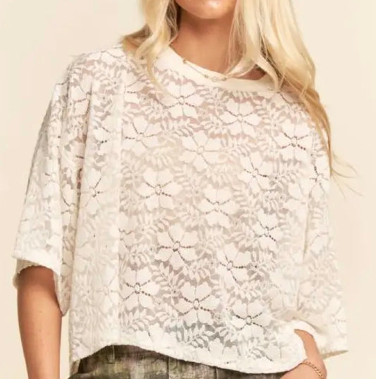Sheer Floral Lace Boxy Top