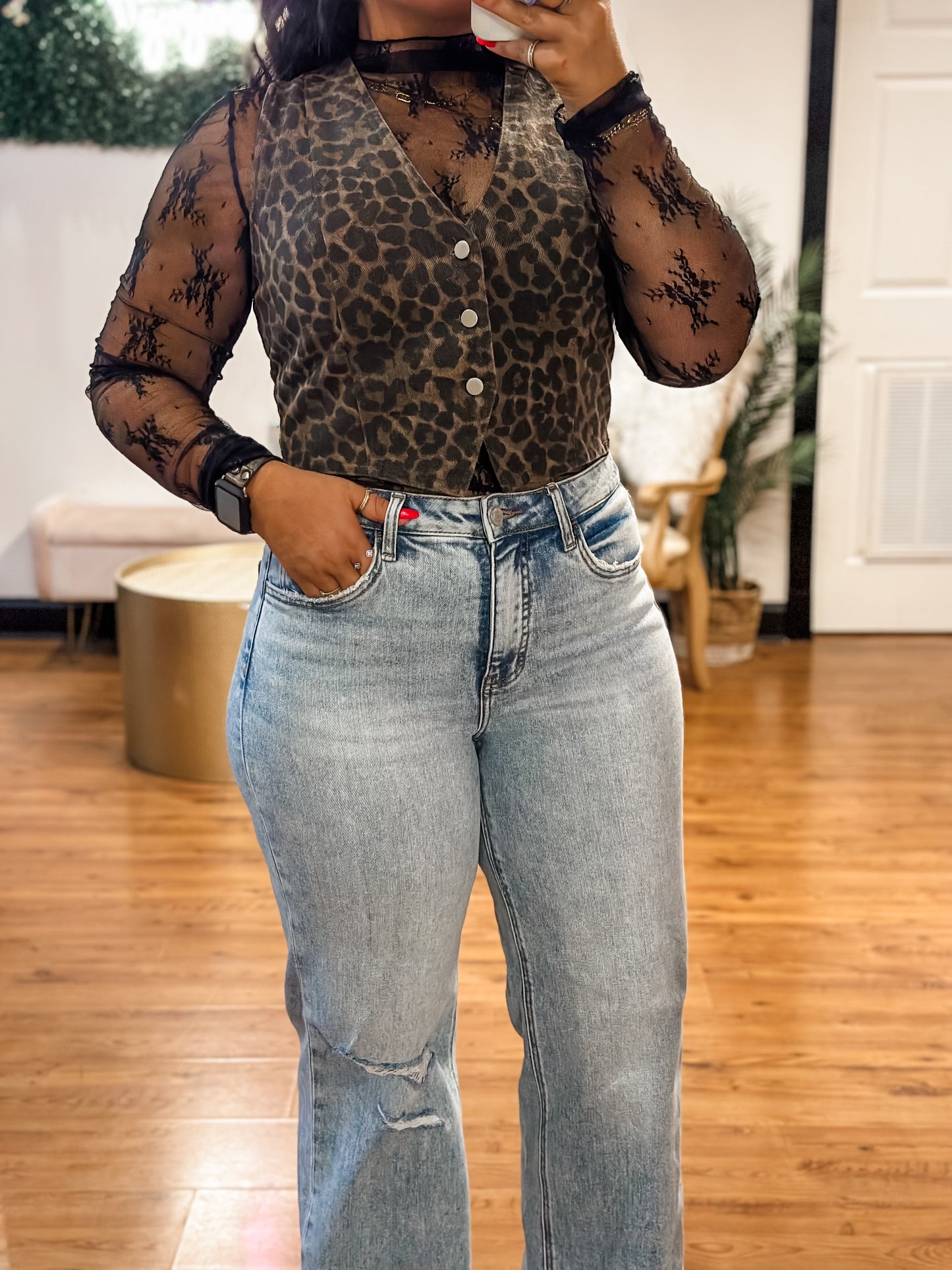 Leopard Print Denim Vest