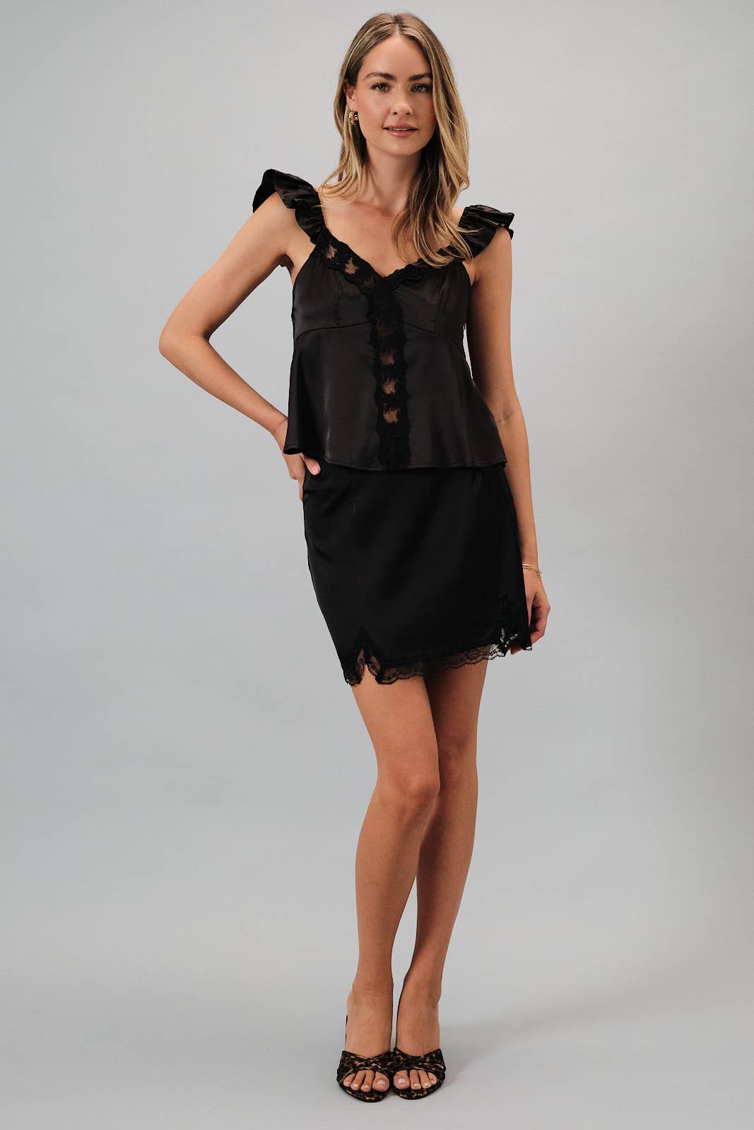 Satin Mini Skirt with Lace Trim