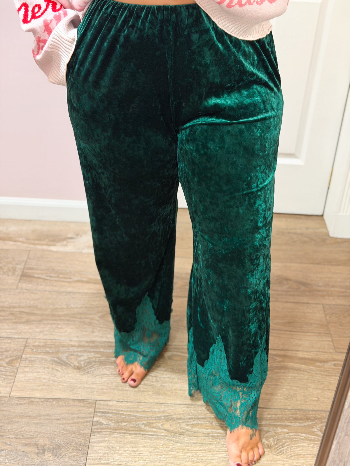 Lace Trim Velvet Pants