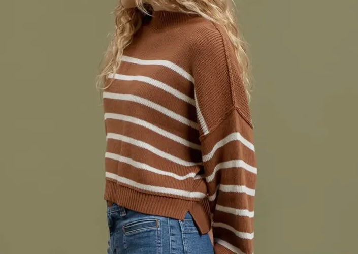 Keep Going Striped Sweater, Caramel