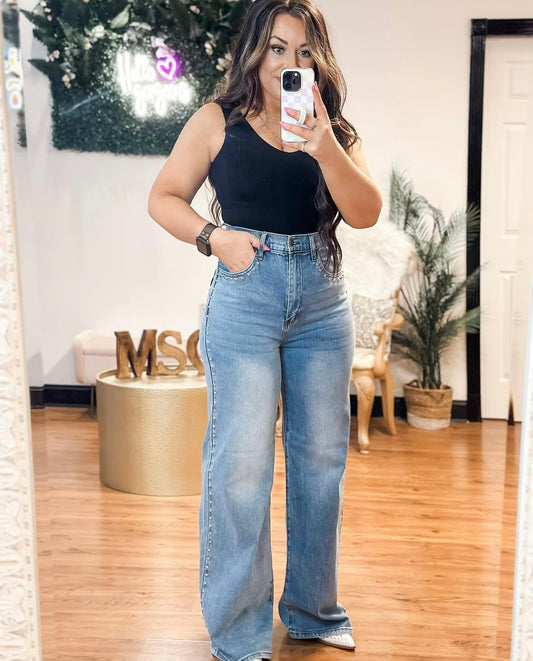 Jade Studded Wide Leg Jeans