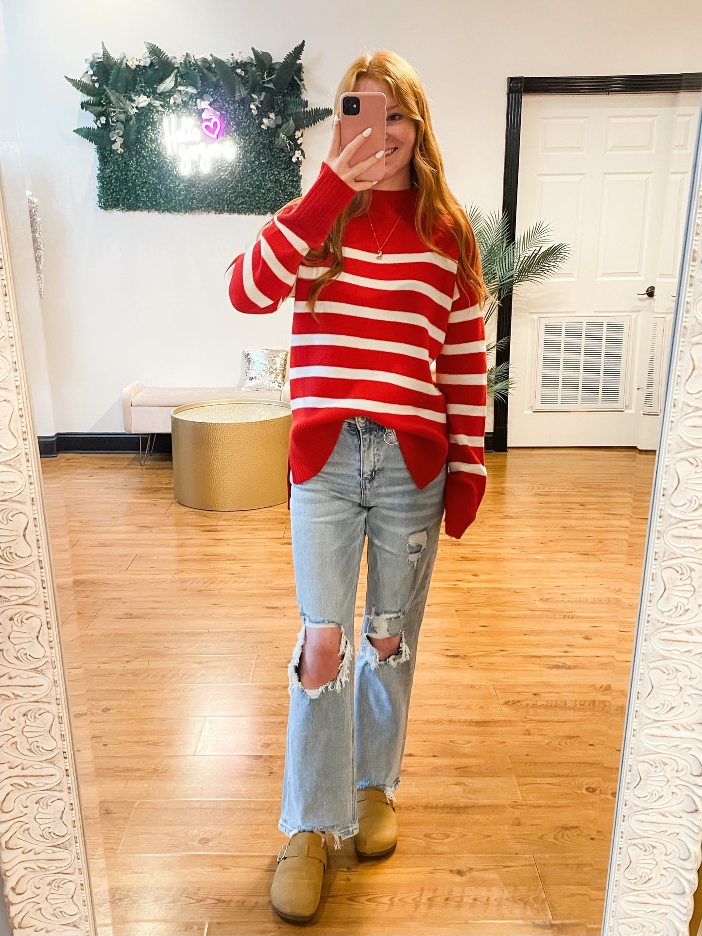 Striped Mock Neck Sweater