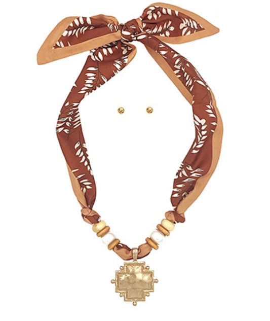 Pendant & Bead Scarf Necklace