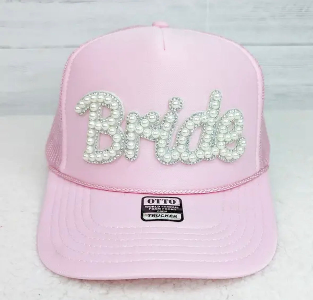 “Bride” Pearl & Rhinestone Trucker Hat