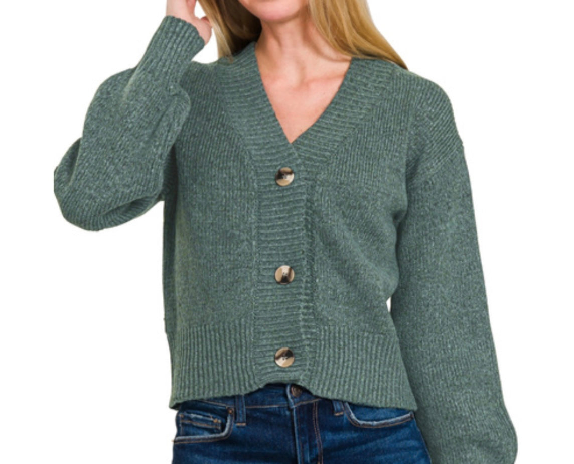 Button Front Sweater Cardigan, Jade