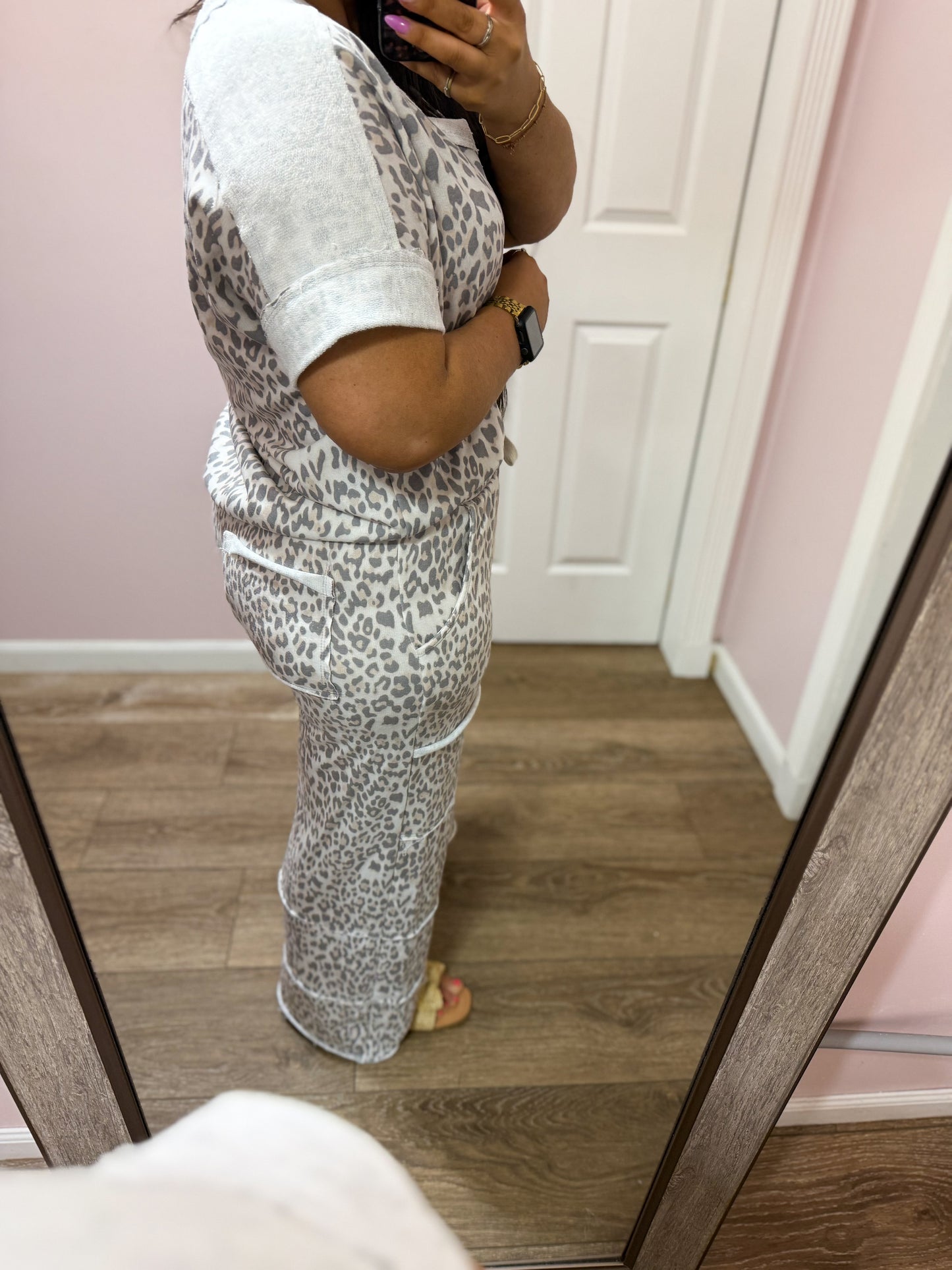 Paige Leopard Wide Leg Pants, Cream