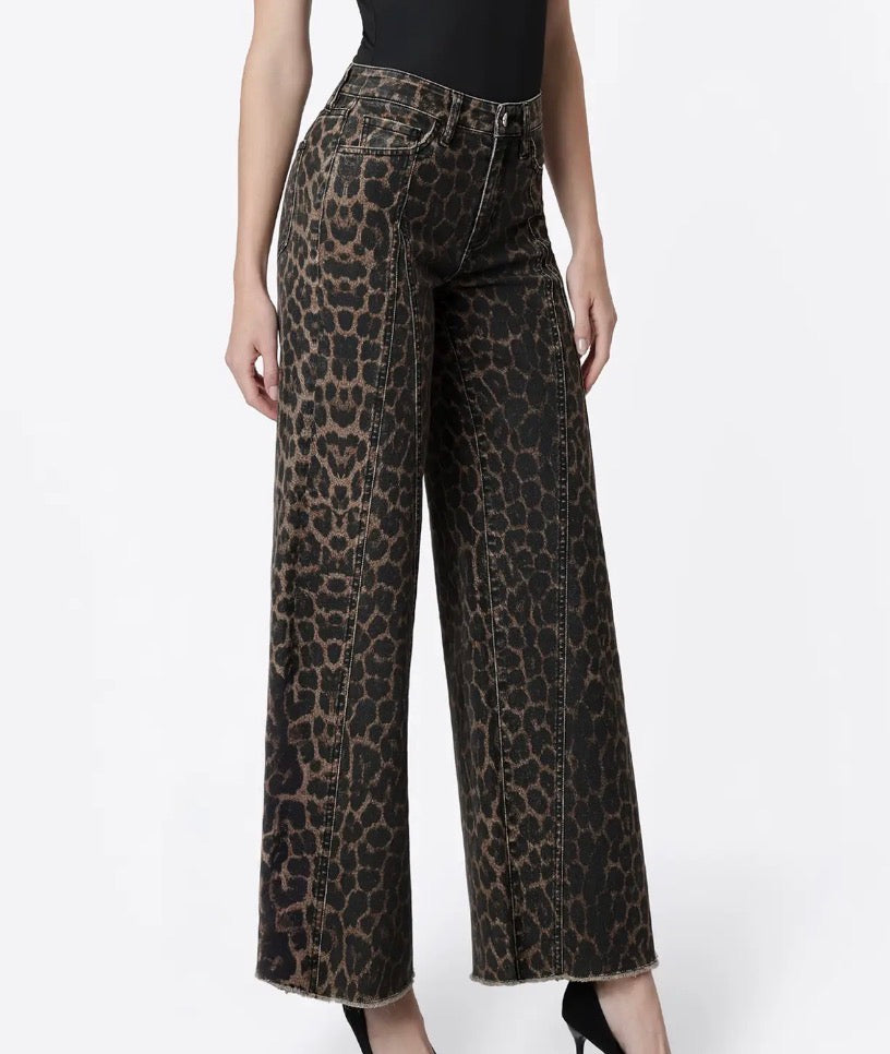 Zane Leopard Wide Leg Jeans
