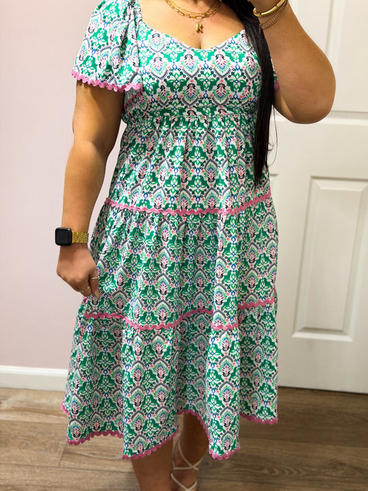Say It Again Ric Rac Trim Midi Dress
