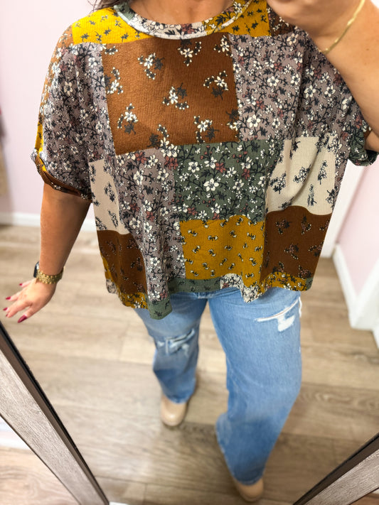 Patch Print Knit Top