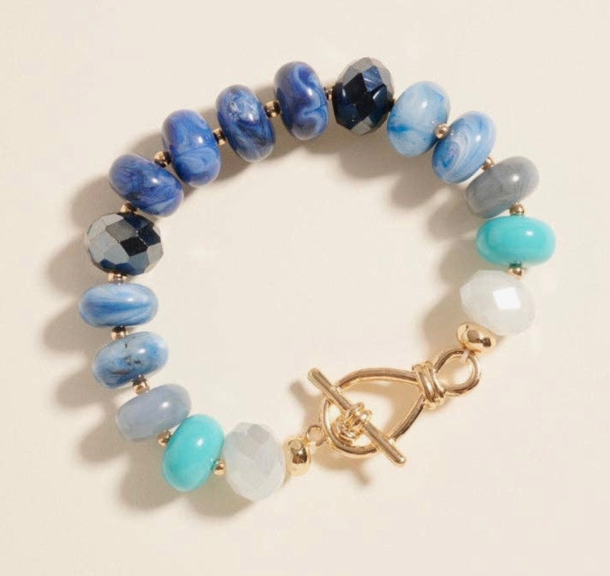 Marbled Ombré Resin Oval Beaded Stretch Bracelet