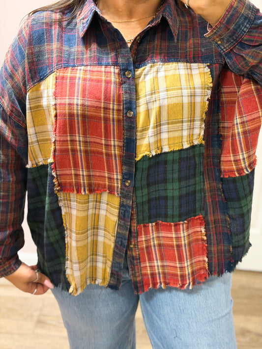 Plaid Patchwork Button Down