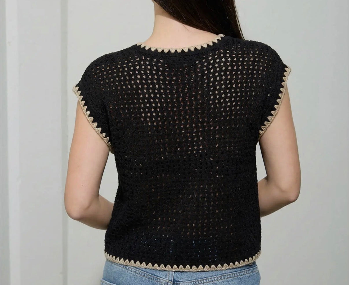 Contrast Stitch Crochet Knit Cardigan