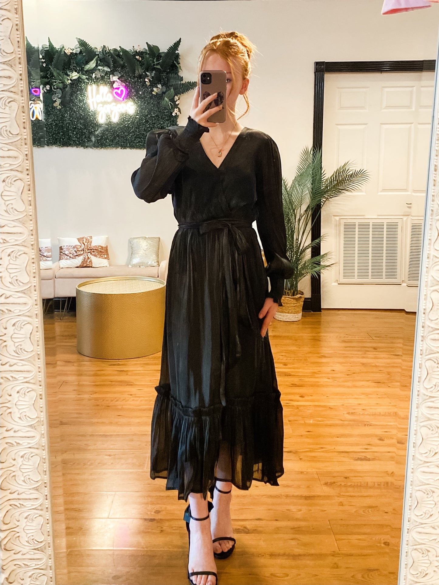 Belted Wrap Style Midi Dress