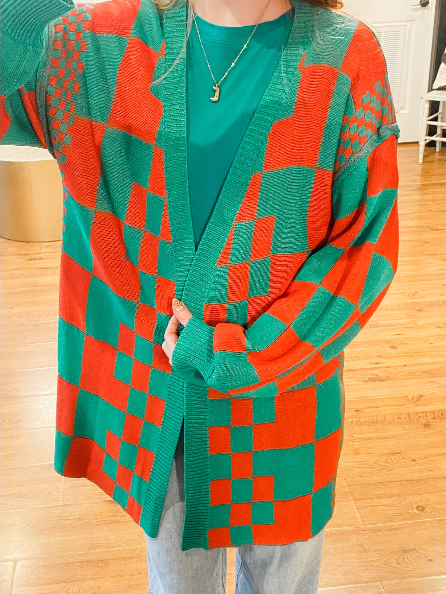 Festive Vibe Checkered Cardigan