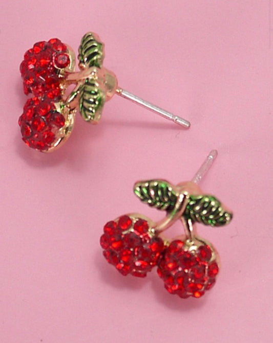 Cherry Rhinestone Stud Earrings