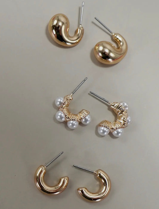 Pearl & Hoop Earrings Trio