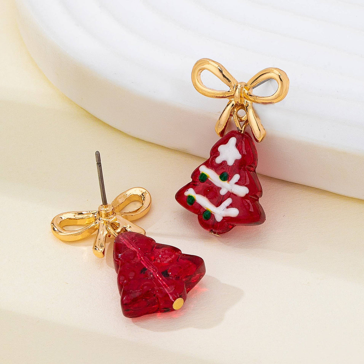 Christmas Tree Bow Drop Earrings