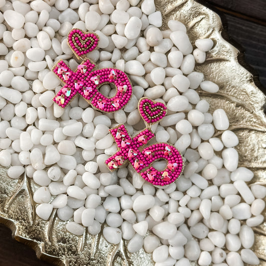 Pink Heart/Beaded XO Earrings