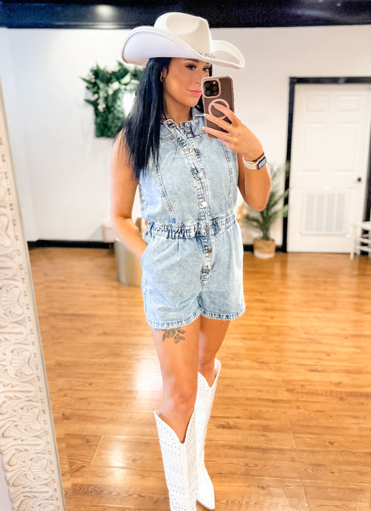 Going Out Denim Romper