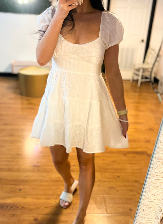 Multi-Pattern Eyelet Tiered Dress
