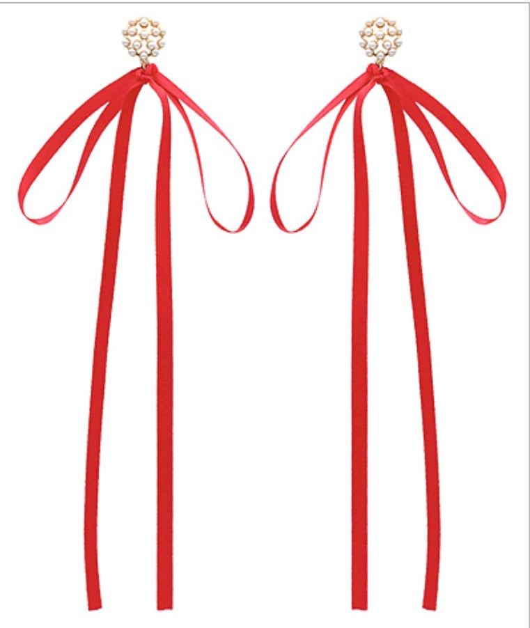 Long Bow Pearl Accented Earrings