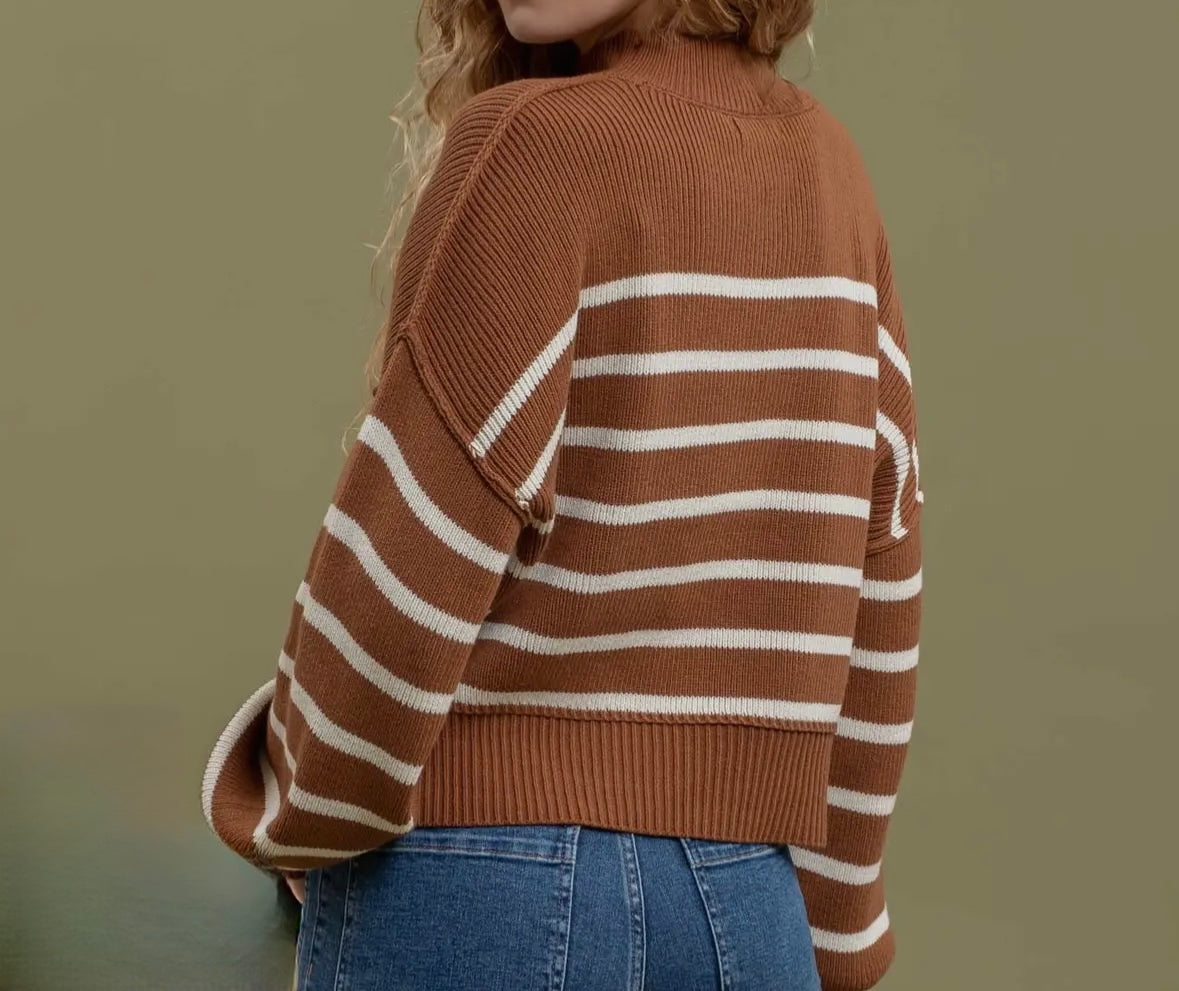 Keep Going Striped Sweater, Caramel