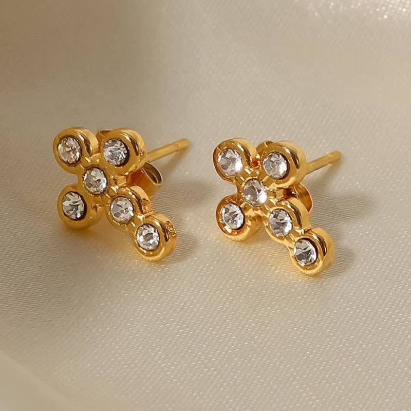 Pearl Cross Stud Earrings