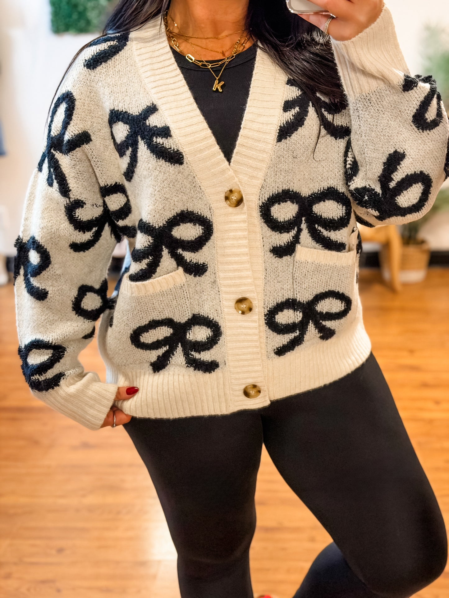Bow Pattern Button Down Cardigan